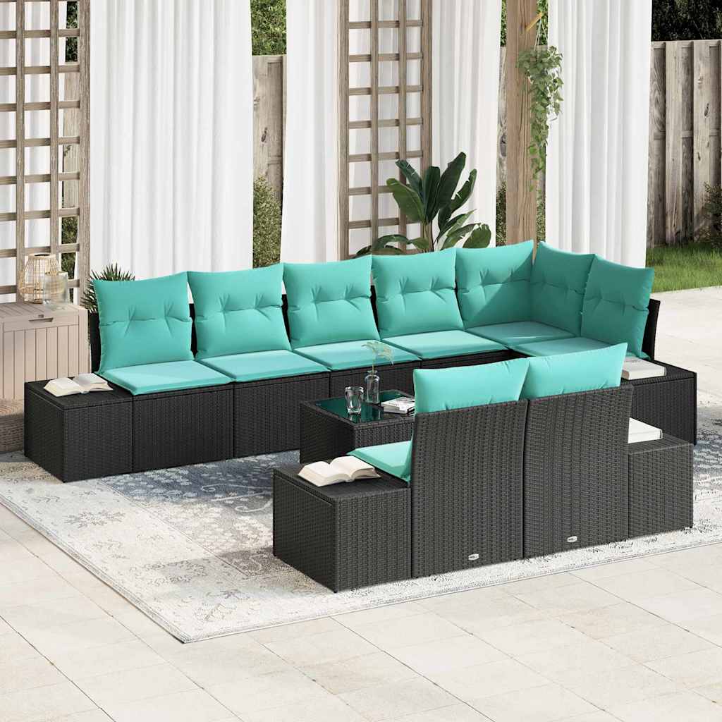 Gartensofa-set 9 stk. Schwarz Poly-Rattan