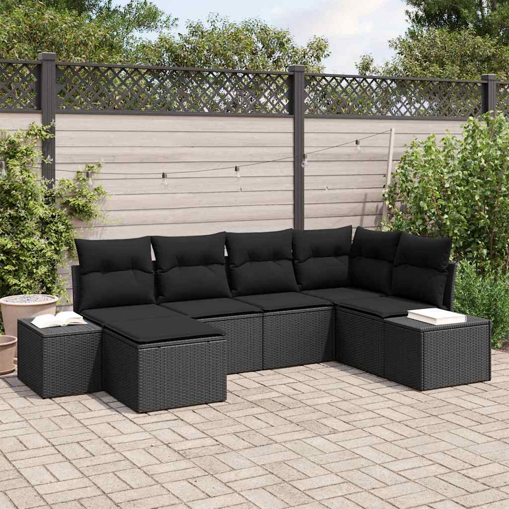 Gartensofa-set 6 stk. Schwarz Poly-Rattan