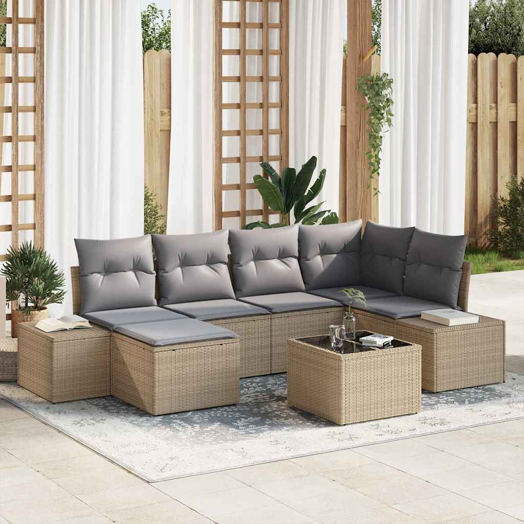 Gartensofa-set 7 stk. Beige und Grau Poly-Rattan