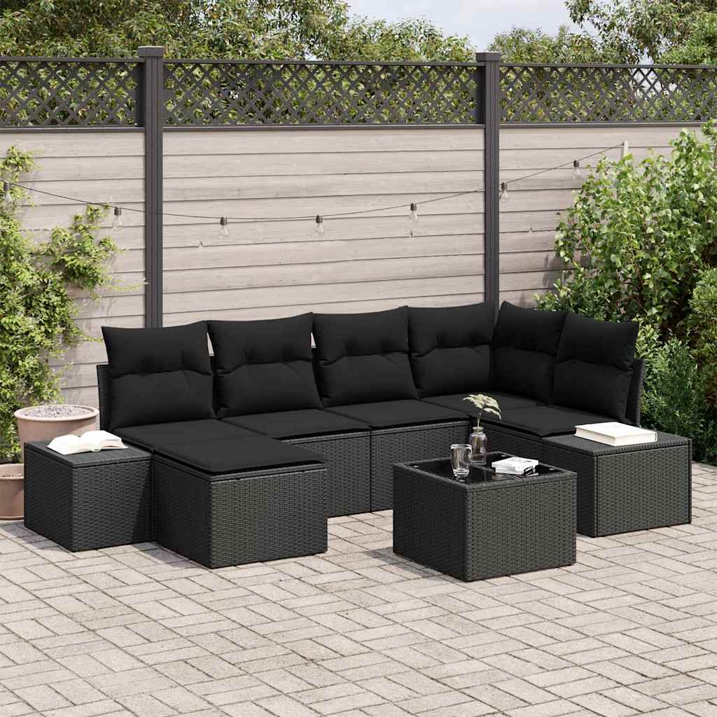 Gartensofa-set 7 stk. Schwarz Poly-Rattan