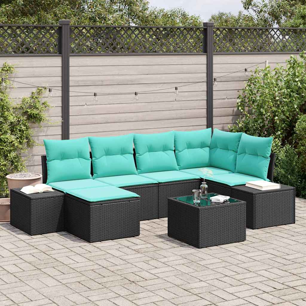 Gartensofa-set 7 stk. Schwarz Poly-Rattan