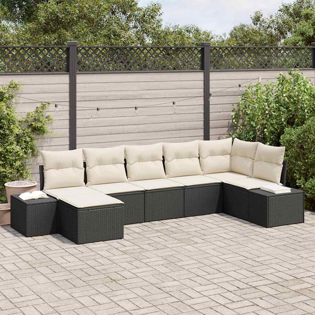 Gartensofa-set 7 stk. Schwarz Poly-Rattan