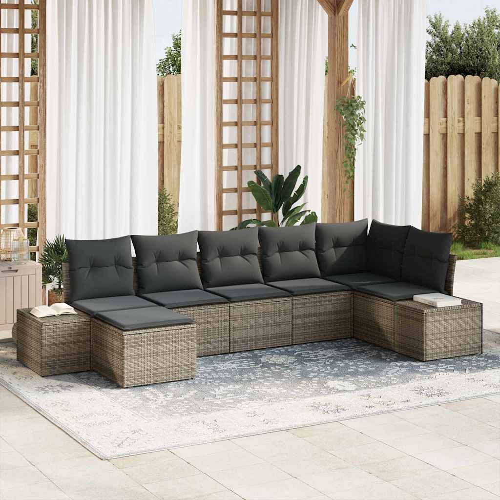 Gartensofa-set 7 stk. Grau Poly-Rattan