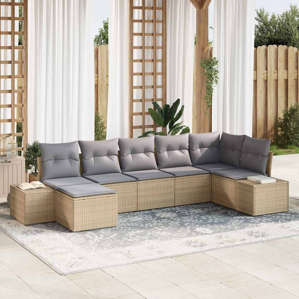 Gartensofa-set 7 stk. Beige Poly-Rattan