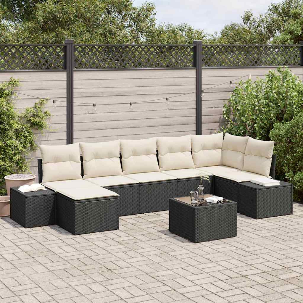 Gartensofa-set 8 stk. Schwarz Poly-Rattan