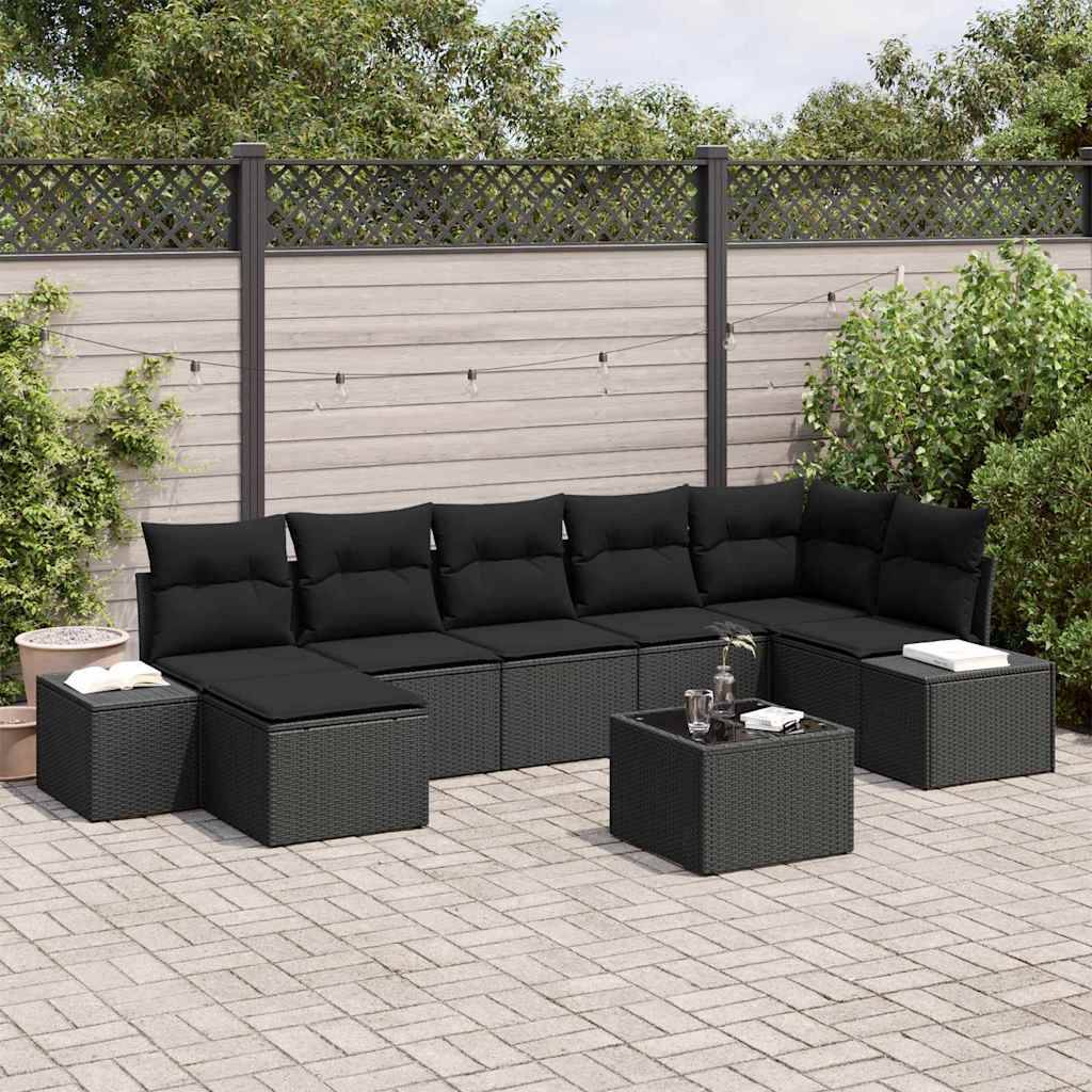 Gartensofa-set 8 stk. Schwarz Poly-Rattan