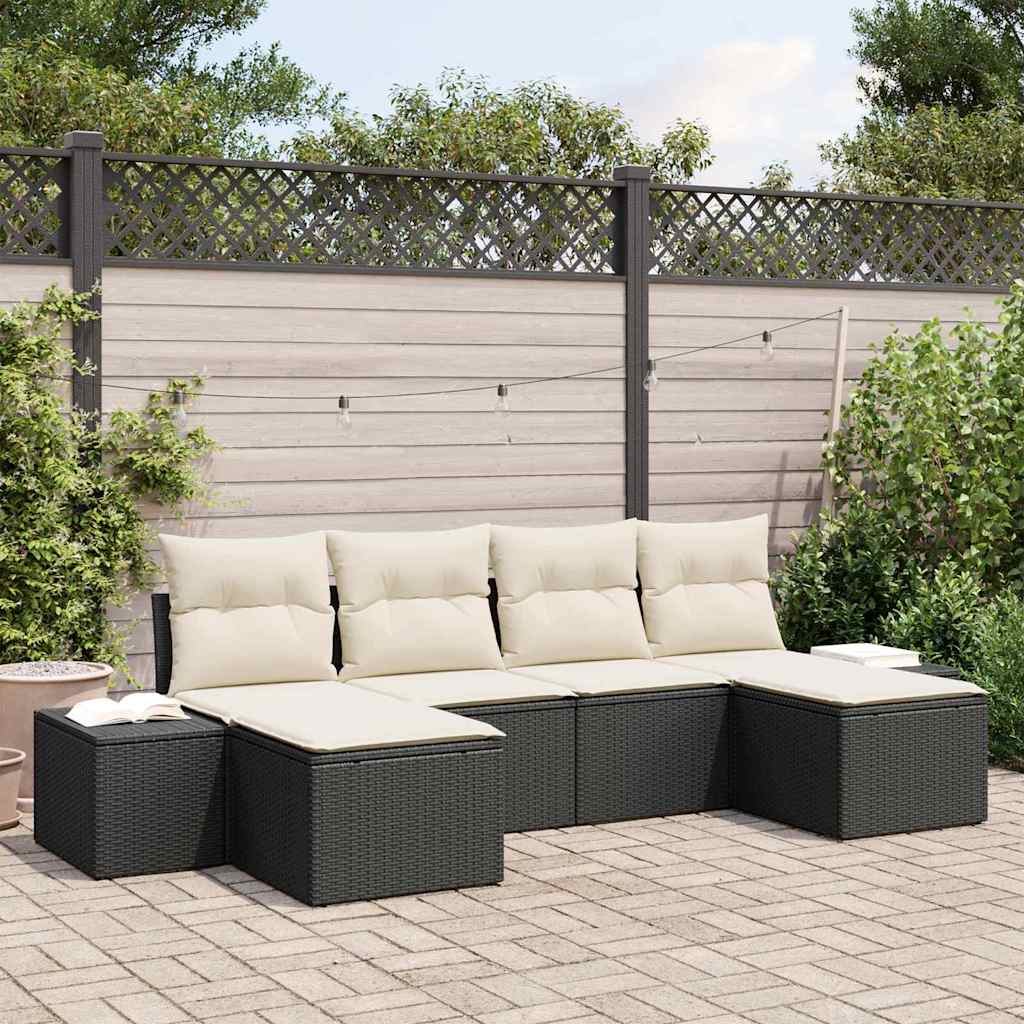 Gartensofa-set 6 stk. Schwarz Poly-Rattan