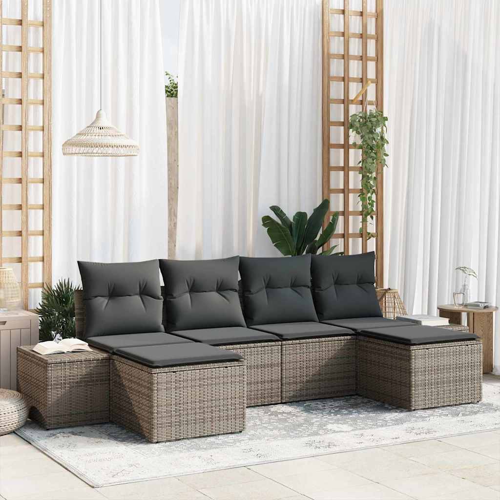 Gartensofa-set 6 stk. Grau Poly-Rattan