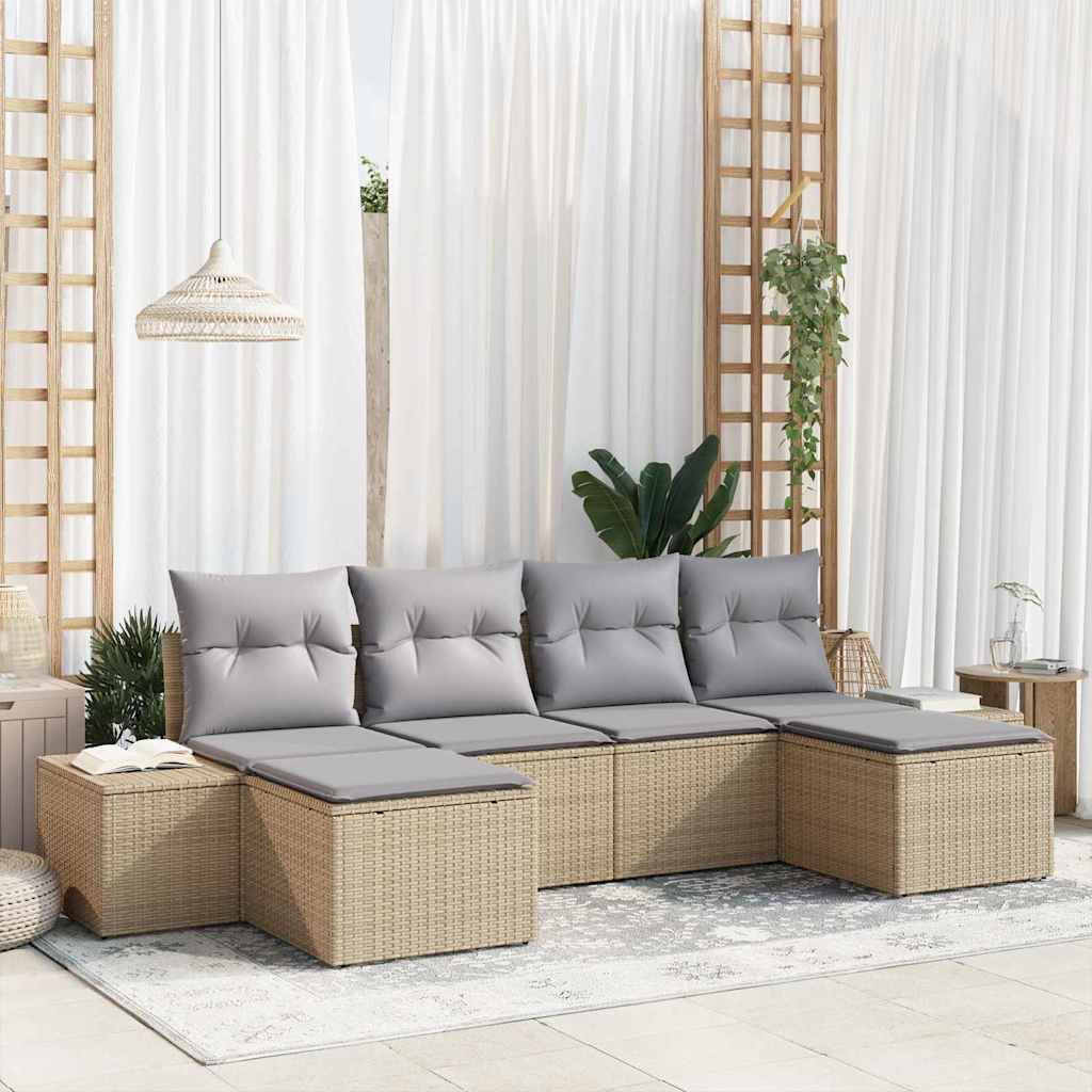 Gartensofa-set 6 stk. Beige Poly-Rattan