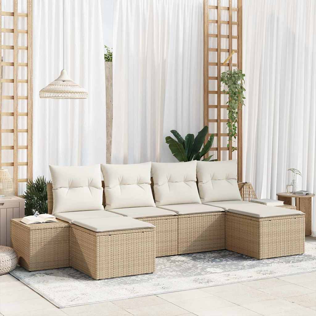 Gartensofa-set 6 stk. Beige Poly-Rattan