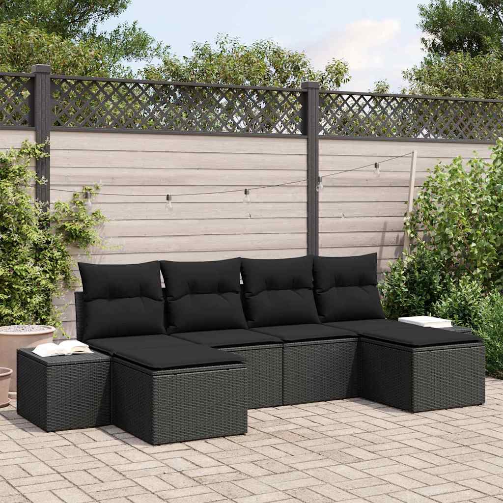 Gartensofa-set 6 stk. Schwarz Poly-Rattan