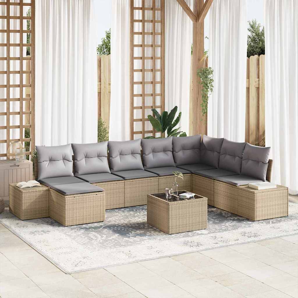 Gartensofa-set 9 stk. Beige Poly-Rattan