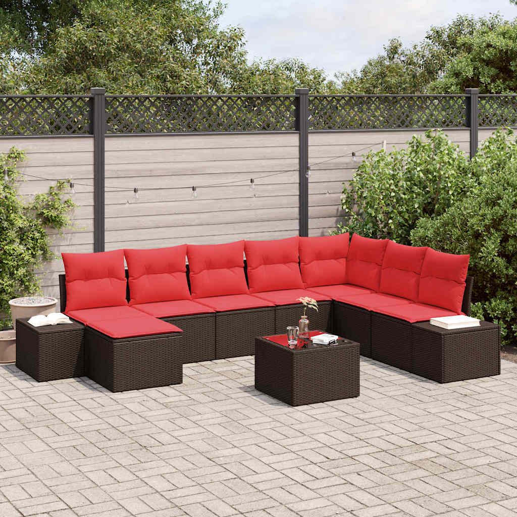 Gartensofa-set 9 stk. Braun Poly-Rattan