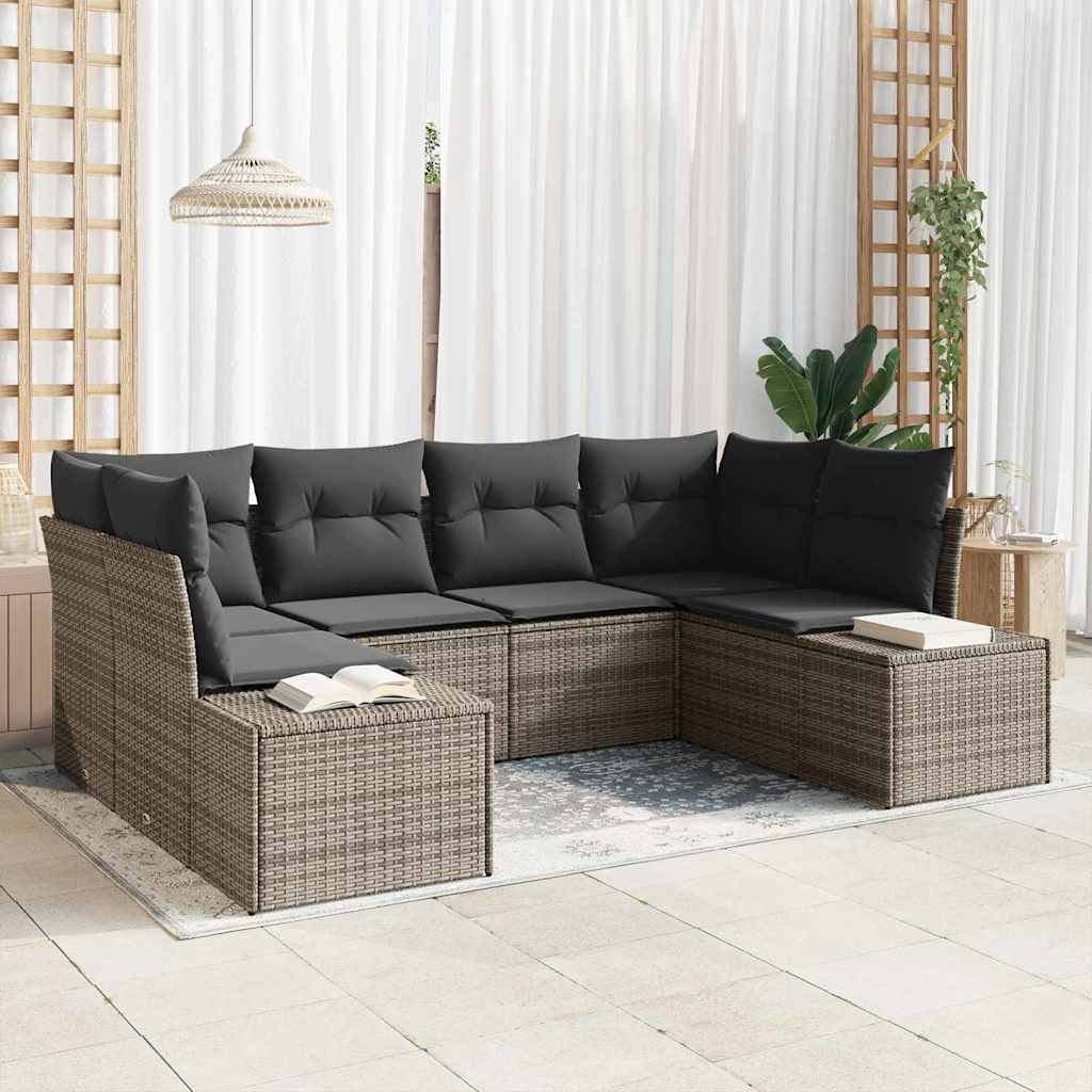 Gartensofa-set 6 stk. Grau Poly-Rattan