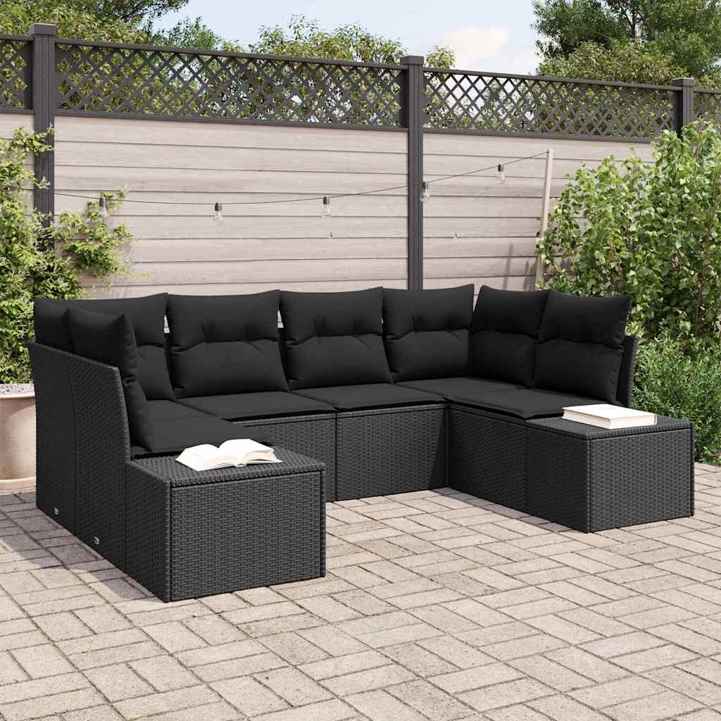 Gartensofa-set 6 stk. Schwarz Poly-Rattan