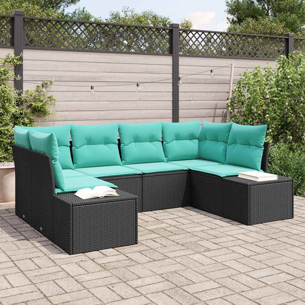 Gartensofa-set 6 stk. Schwarz Poly-Rattan