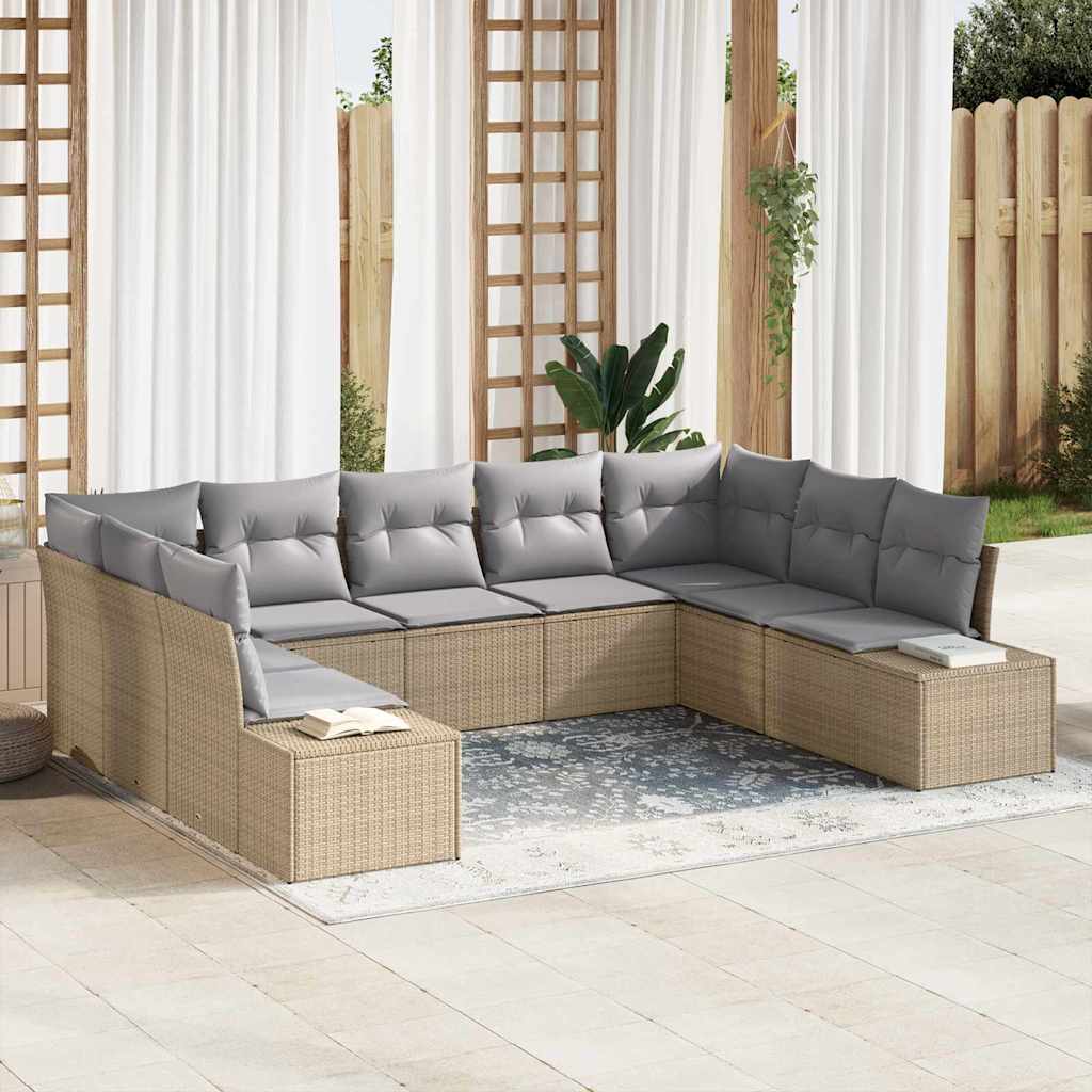 Gartensofa-set 9 stk. Beige Poly-Rattan