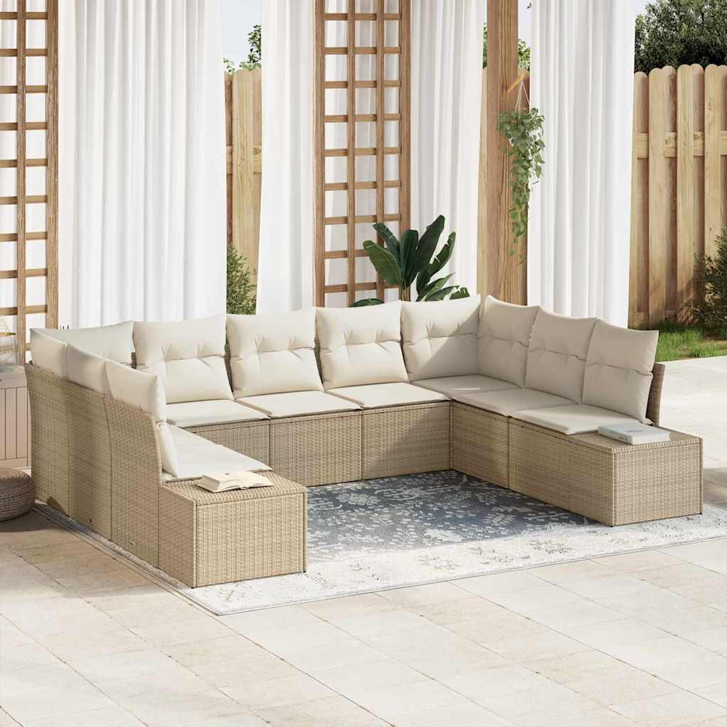 Gartensofa-set 9 stk. Beige Poly-Rattan