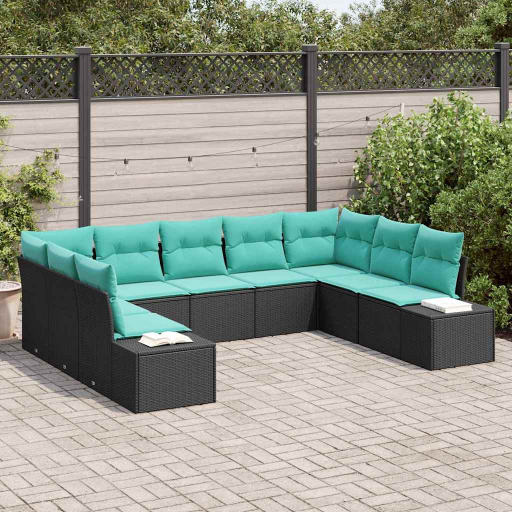 Gartensofa-set 9 stk. Schwarz Poly-Rattan
