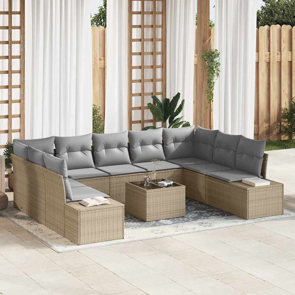 Gartensofa-set 10 stk. Beige Poly-Rattan