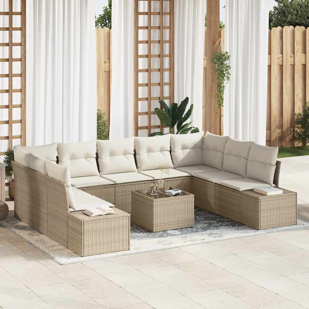 Gartensofa-set 10 stk. Beige Poly-Rattan