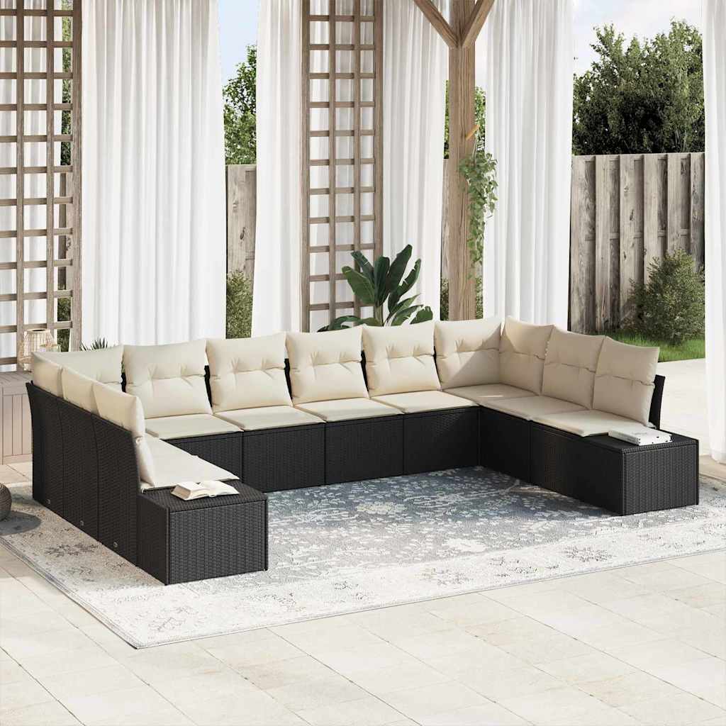 Gartensofa-set 10 stk. Schwarz Poly-Rattan