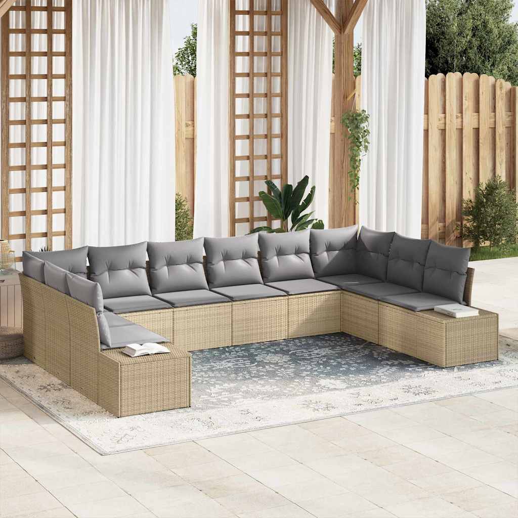 Gartensofa-set 10 stk. Beige Poly-Rattan