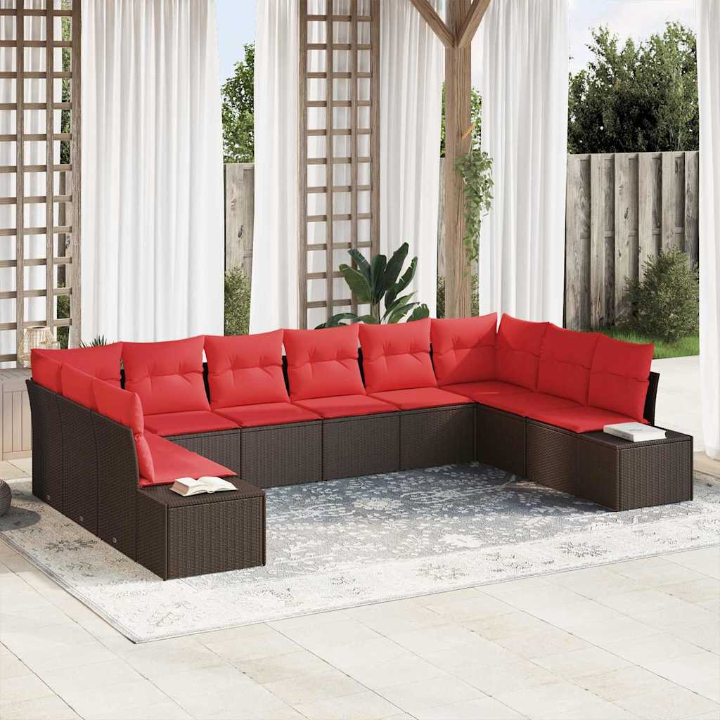 Gartensofa-set 10 stk. Braun Poly-Rattan
