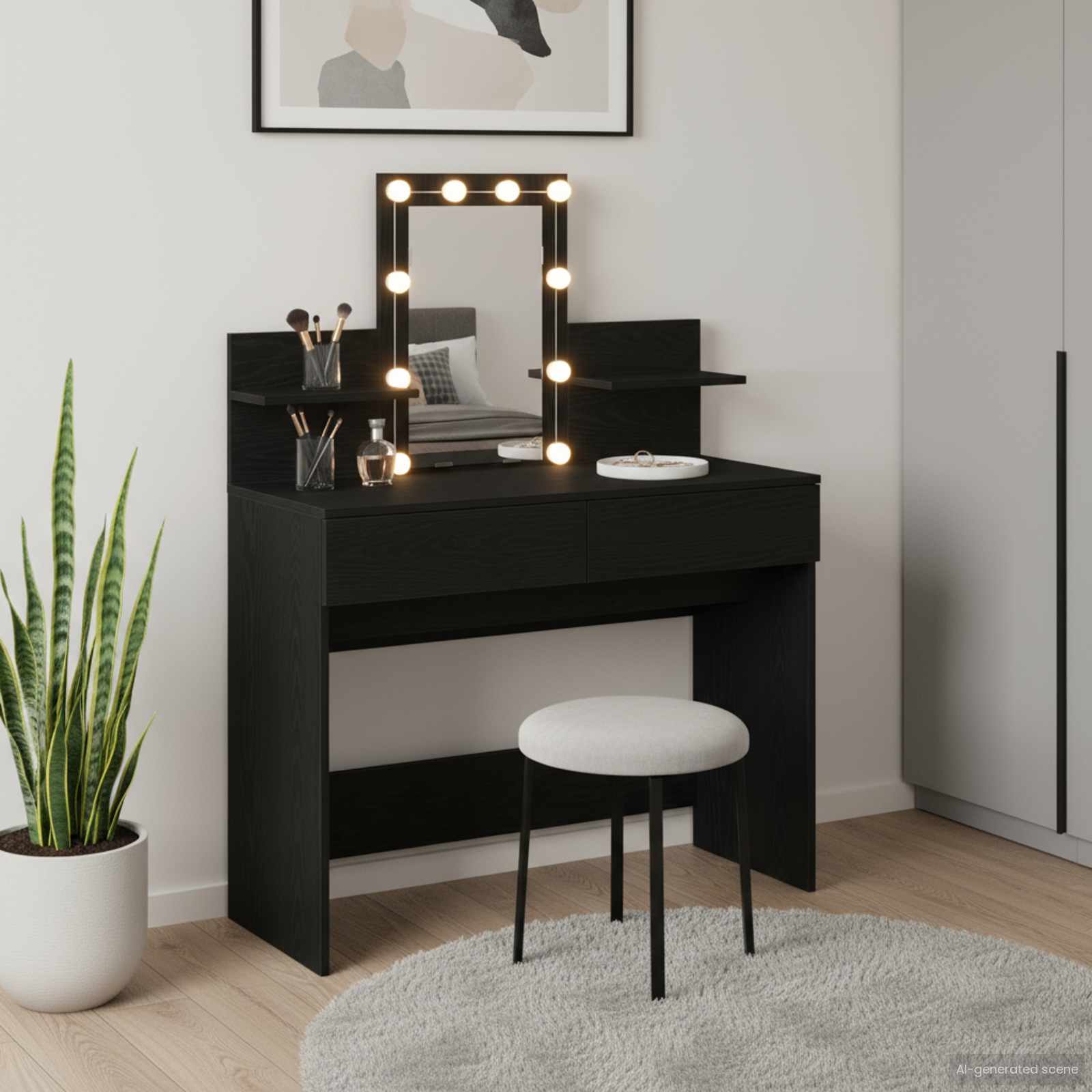 Schminktisch Schwarz Eichen-Optik 100 x 40 x 130 cm