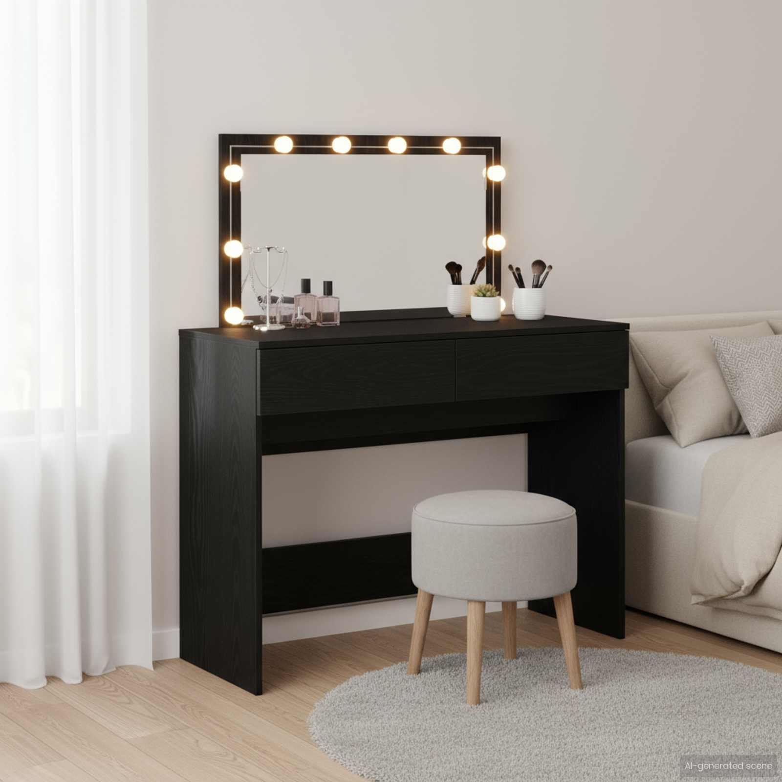 Schminktisch Schwarz Eichen-Optik 100 x 40 x 120 cm