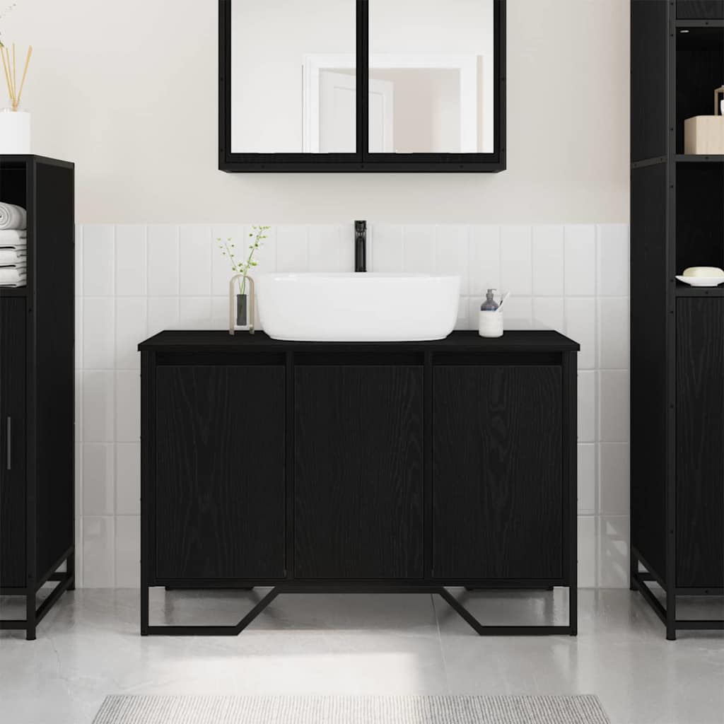 Waschbeckenschrank Schwarz Eichen-Optik 91 x 35 x 60 cm