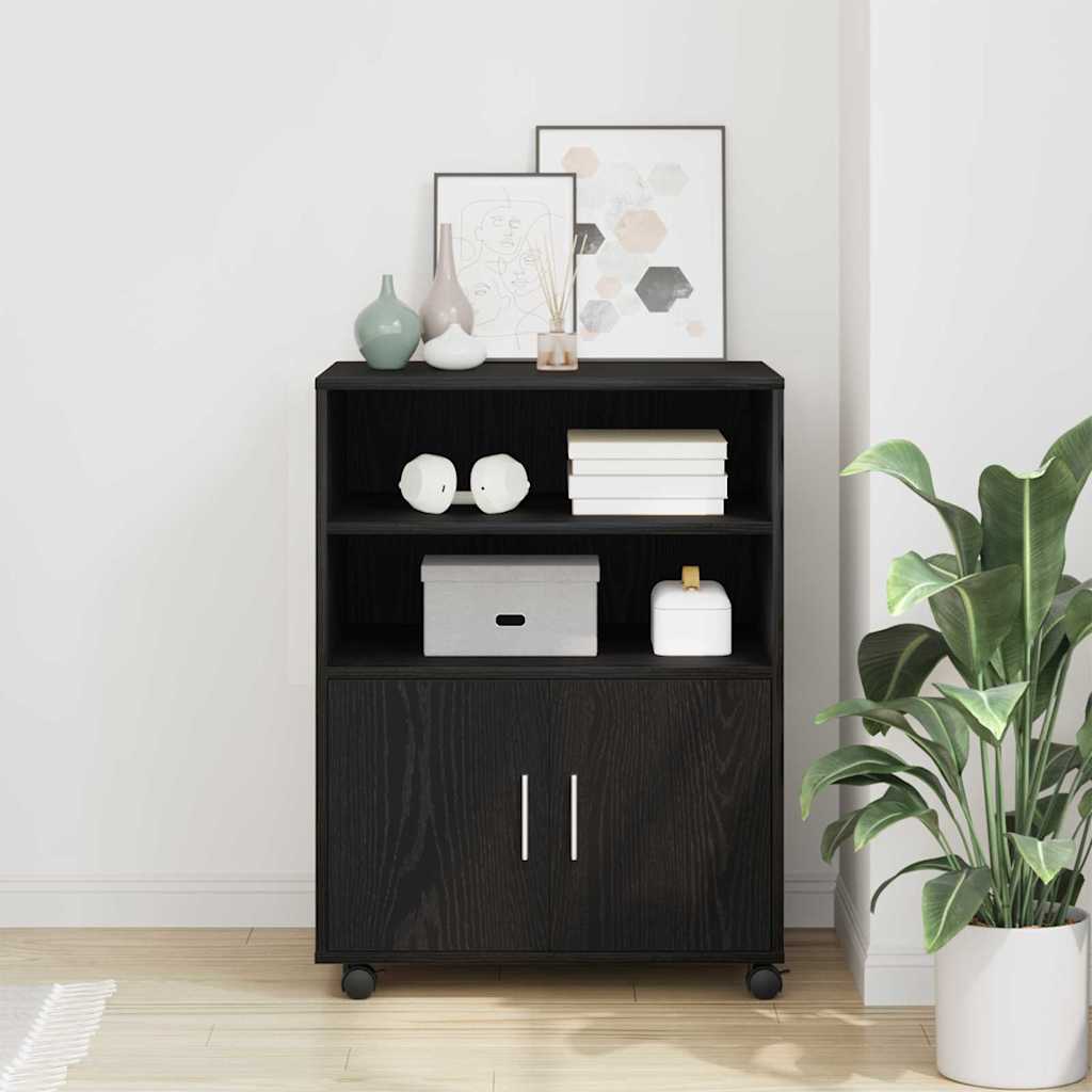 Schrank Schwarz Eichen-Optik 60 x 48 x 74,5 cm Mit Rädern