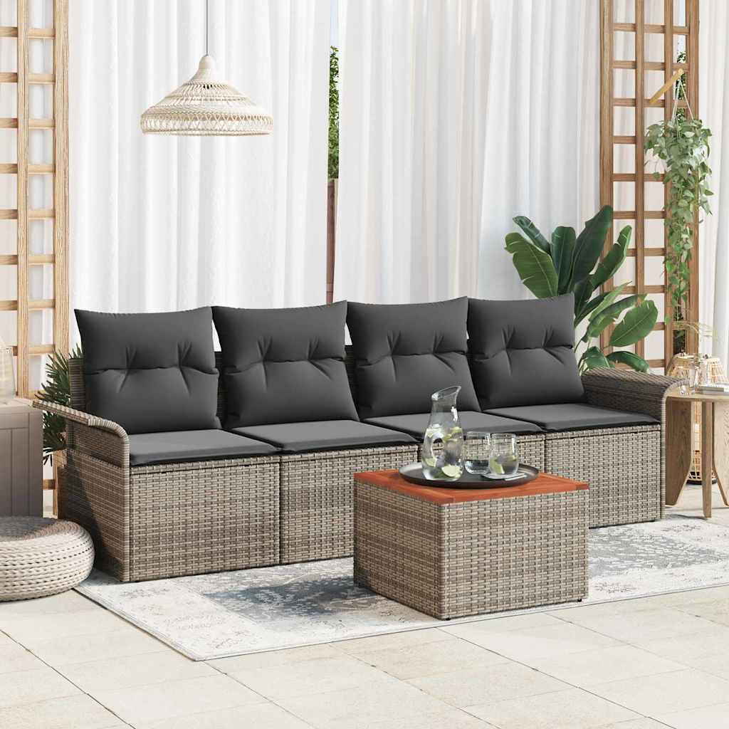 Gartensofa-set 5 stk. Grau Poly-Rattan