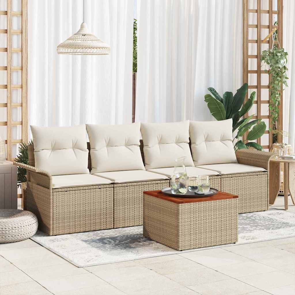 Gartensofa-set 5 stk. Beige Poly-Rattan