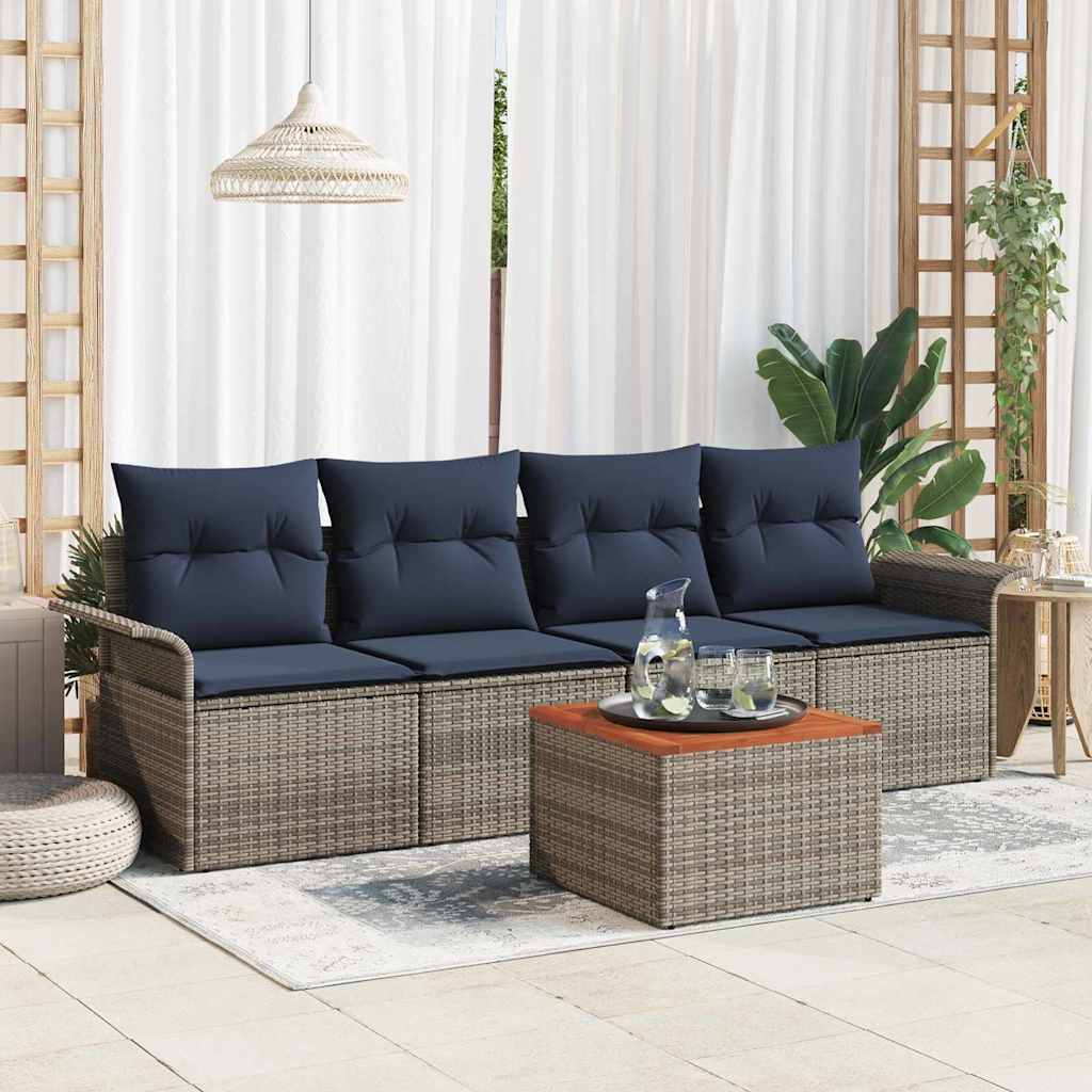 Gartensofa-set 5 stk. Grau Poly-Rattan