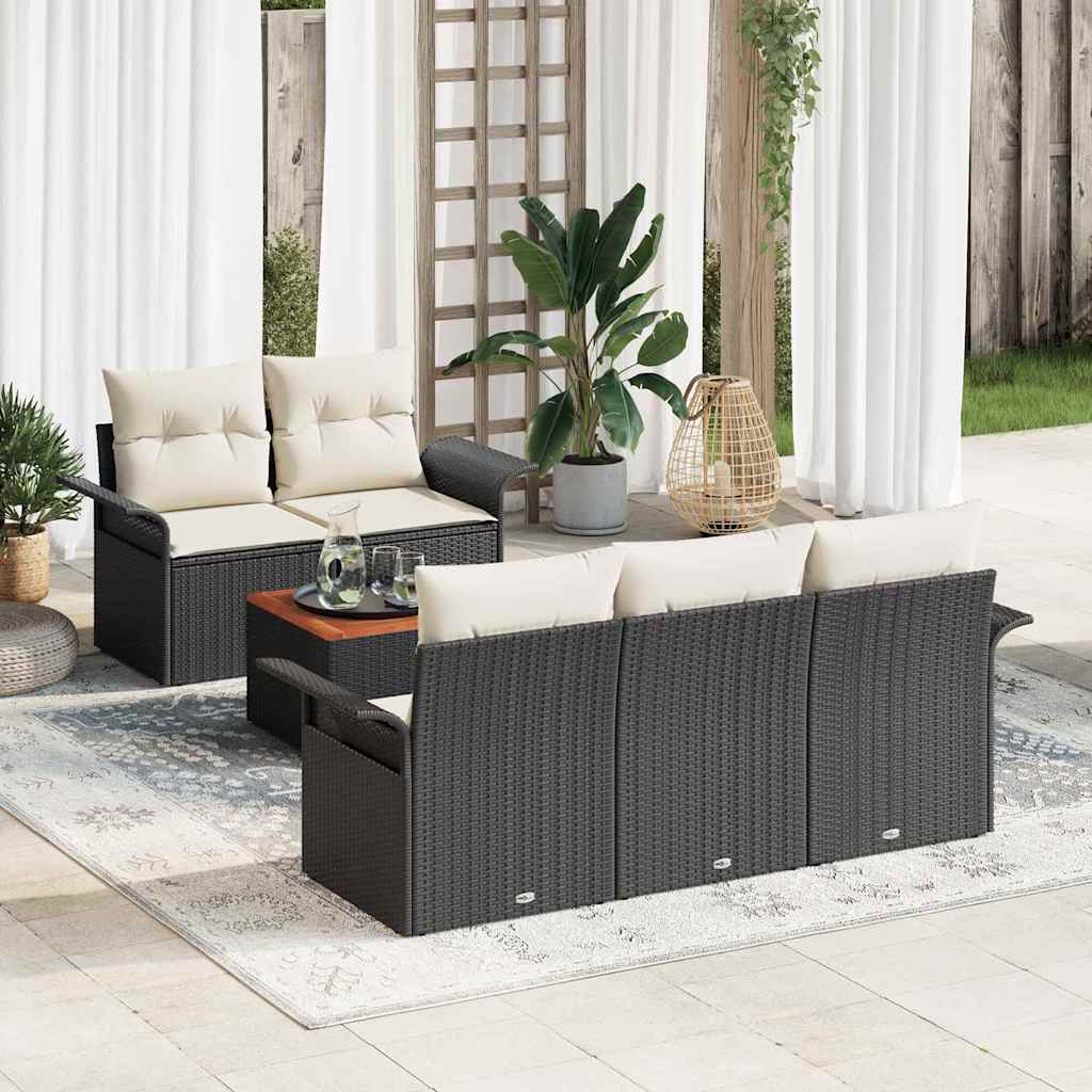 Gartensofa-set 6 stk. Schwarz Poly-Rattan