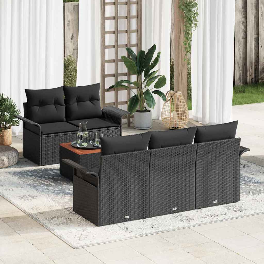 Gartensofa-set 6 stk. Schwarz Poly-Rattan