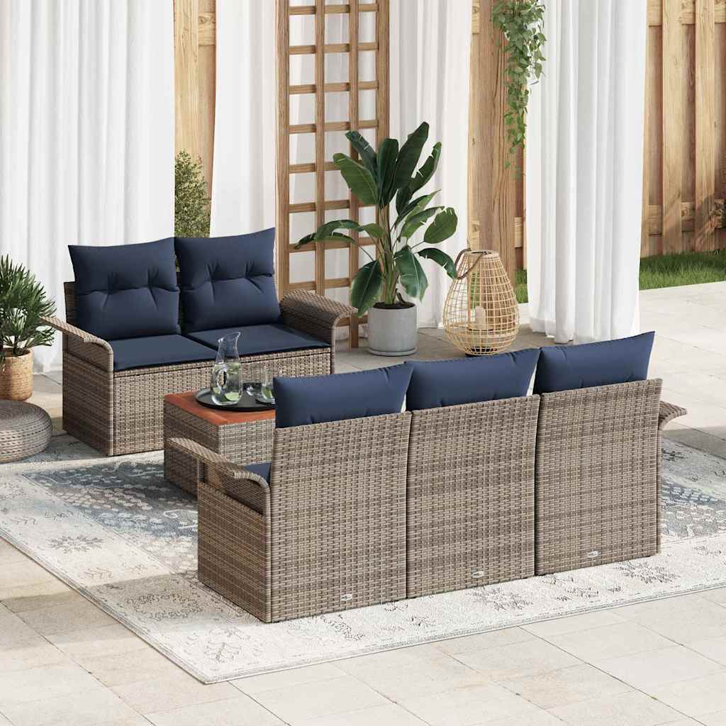 Gartensofa-set 6 stk. Grau Poly-Rattan