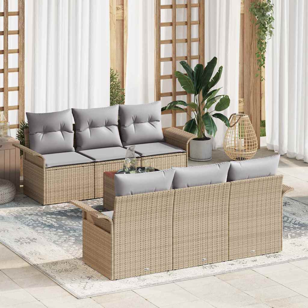 Gartensofa-set 7 stk. Beige Poly-Rattan