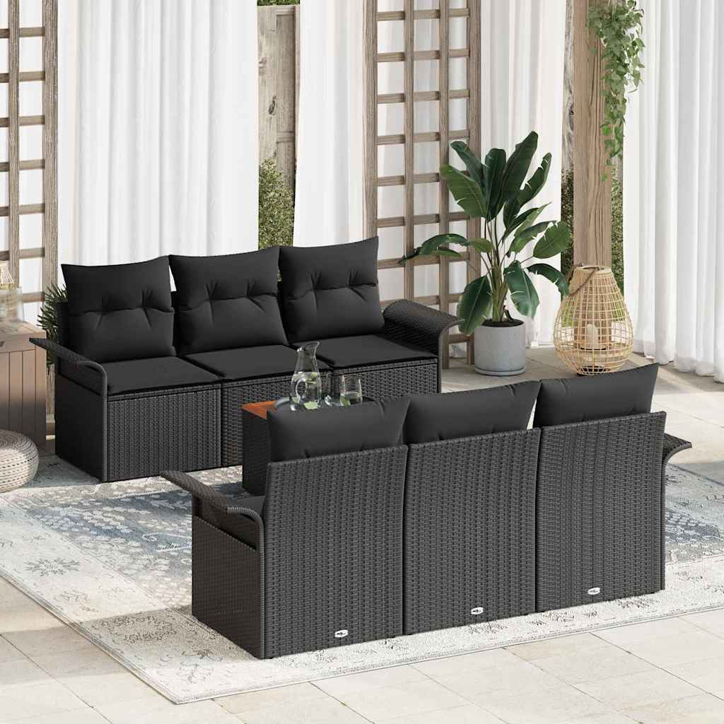 Gartensofa-set 7 stk. Schwarz Poly-Rattan