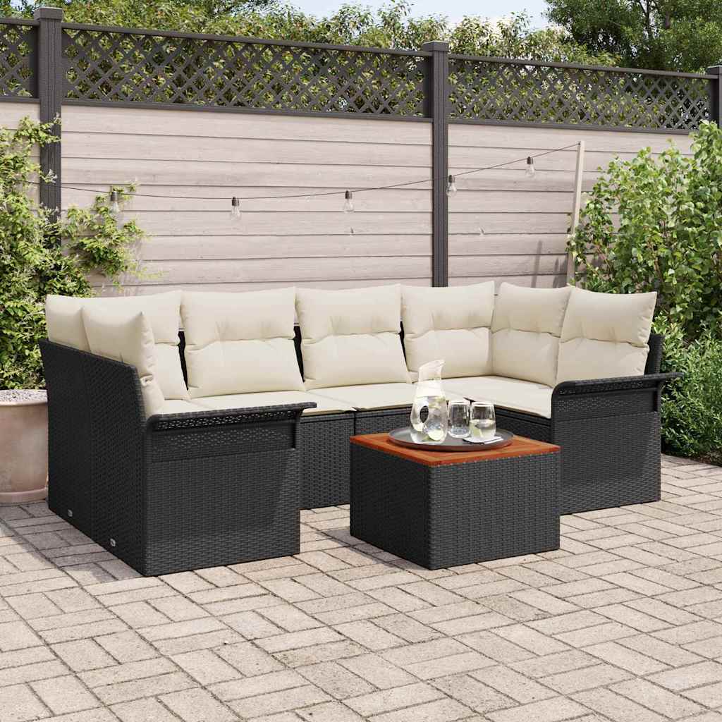 Gartensofa-set 7 stk. Schwarz Poly-Rattan