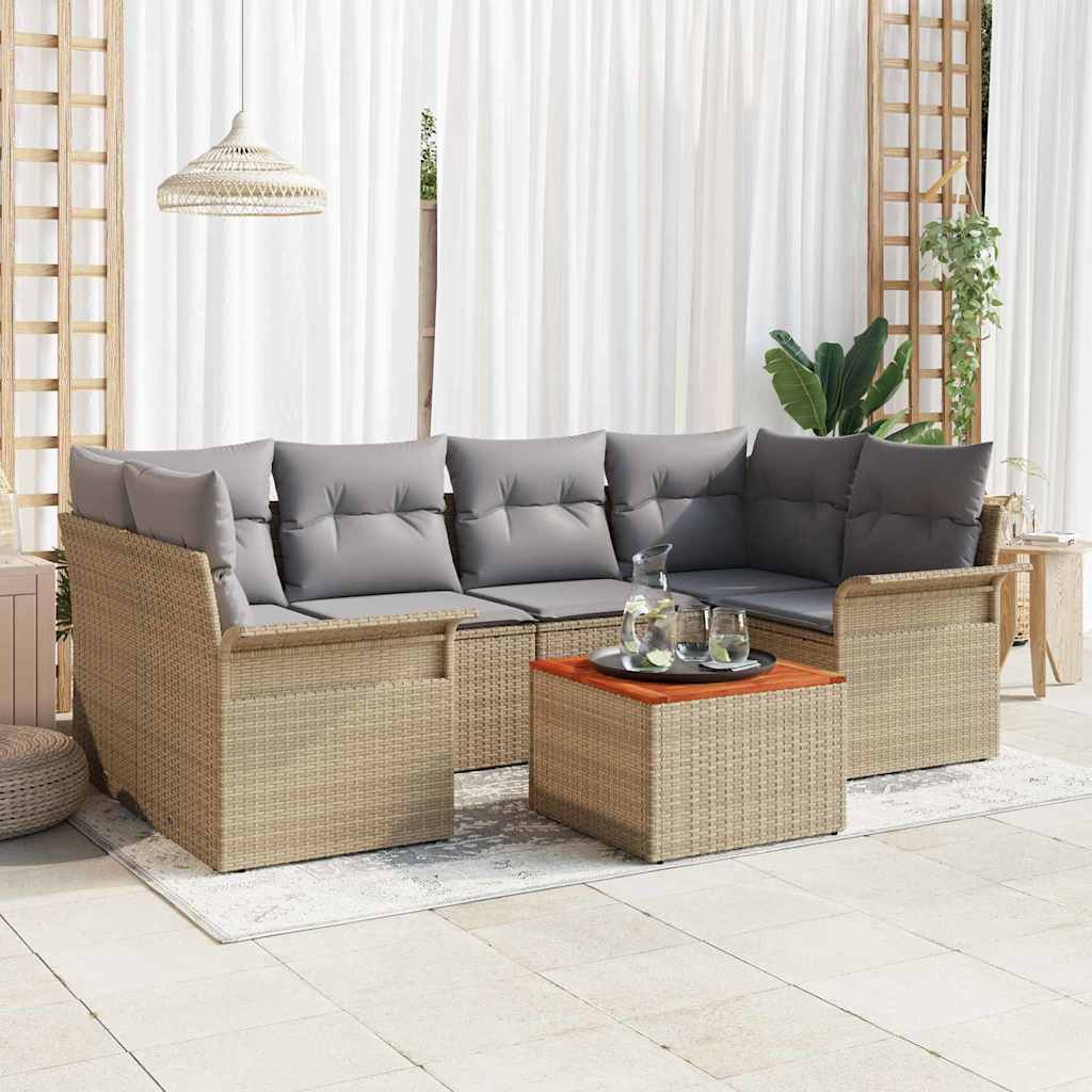 Gartensofa-set 7 stk. Beige Poly-Rattan