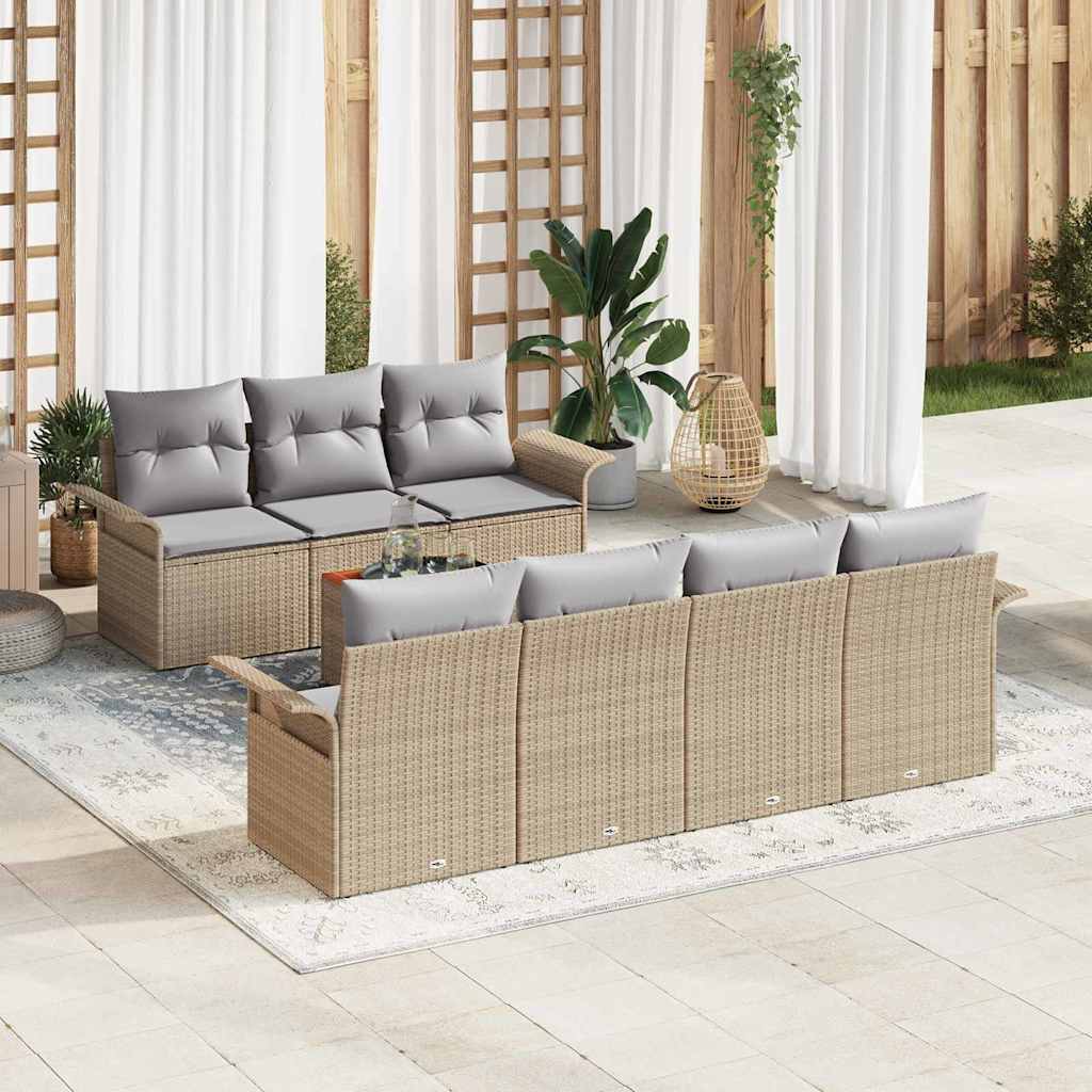 Gartensofa-set 8 stk. Beige Poly-Rattan