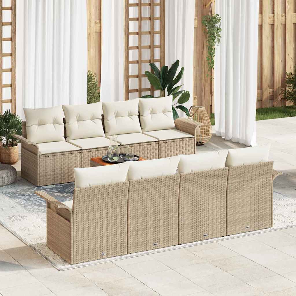 Gartensofa-set 9 stk. Beige Poly-Rattan