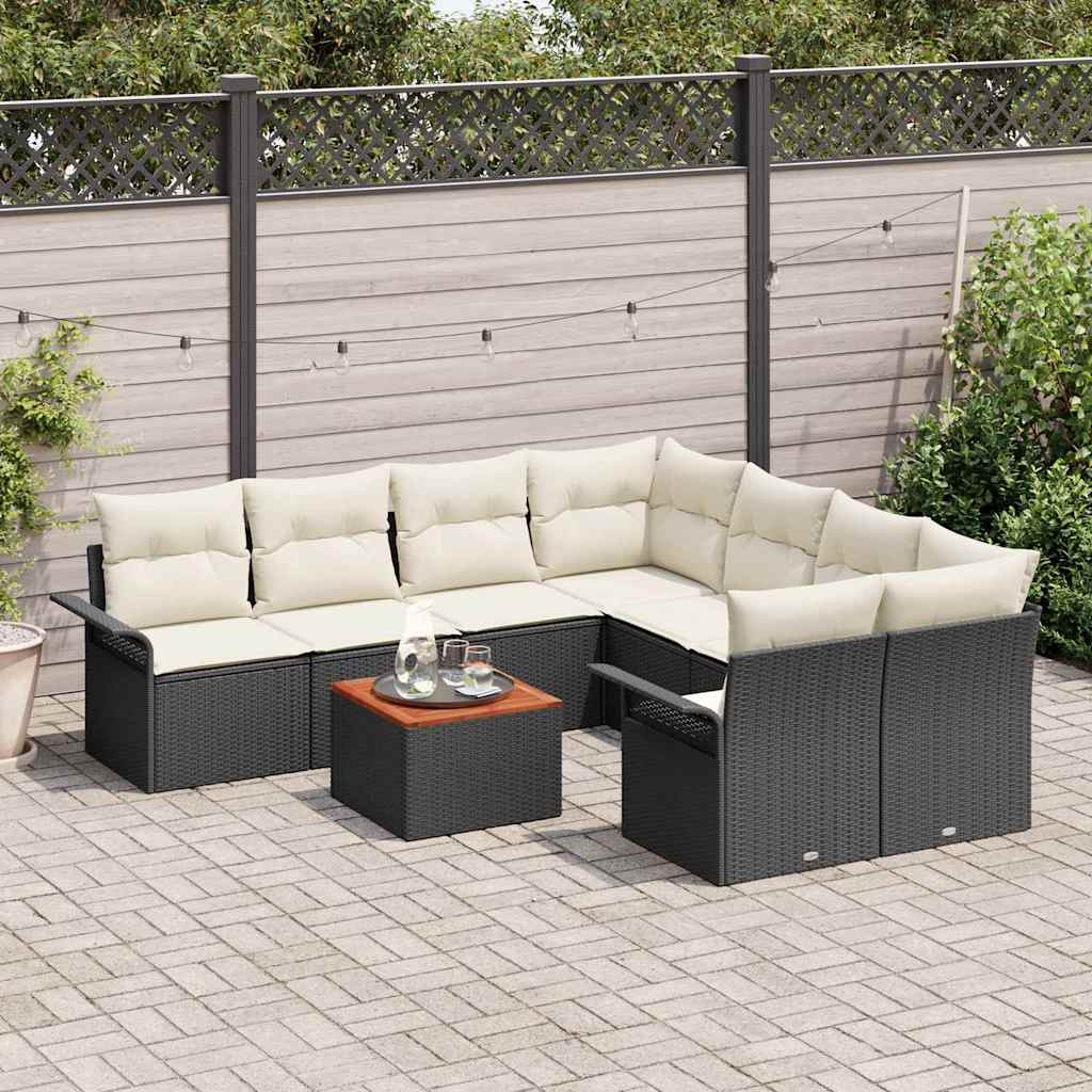 Gartensofa-set 9 stk. Schwarz Poly-Rattan