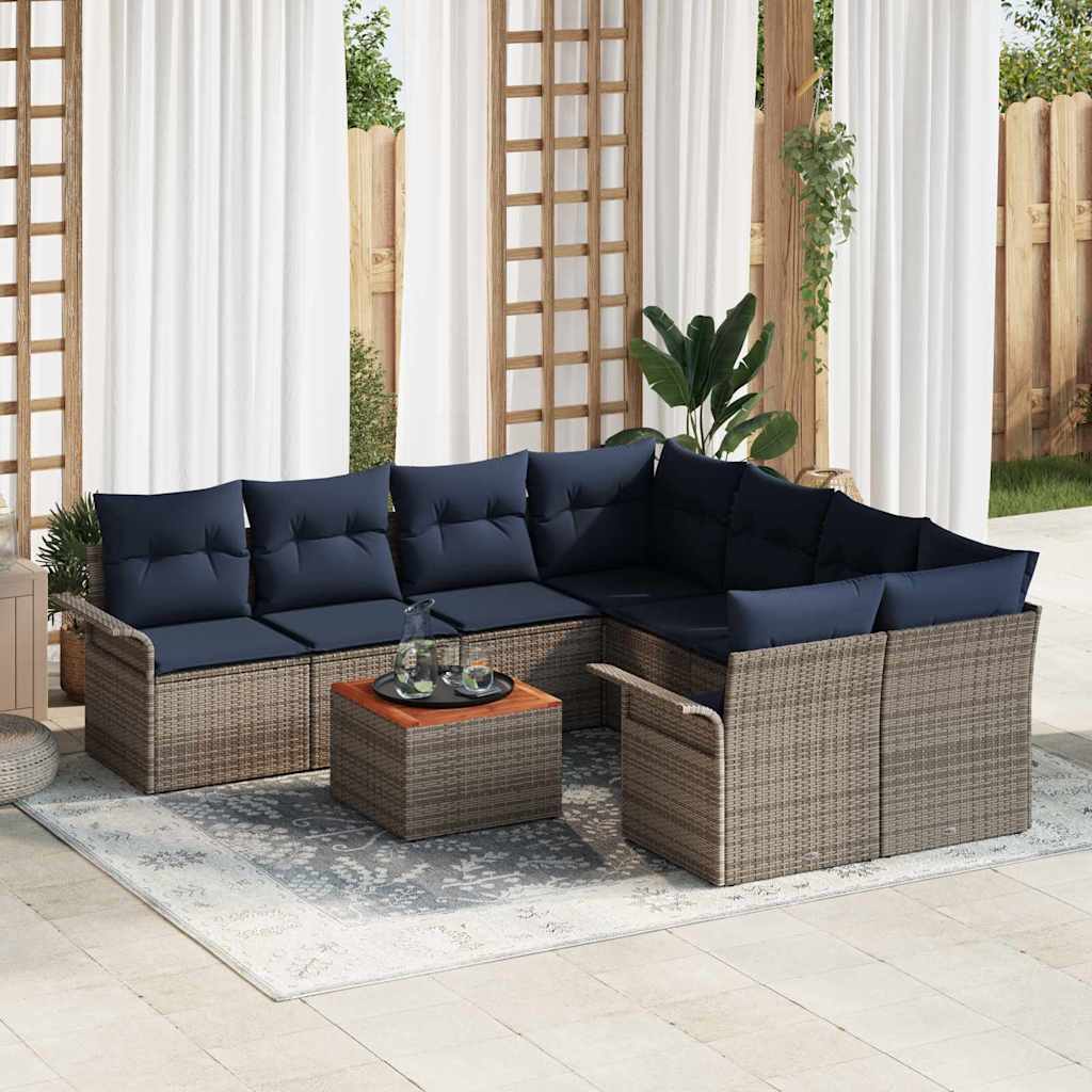 Gartensofa-set 9 stk. Grau Poly-Rattan