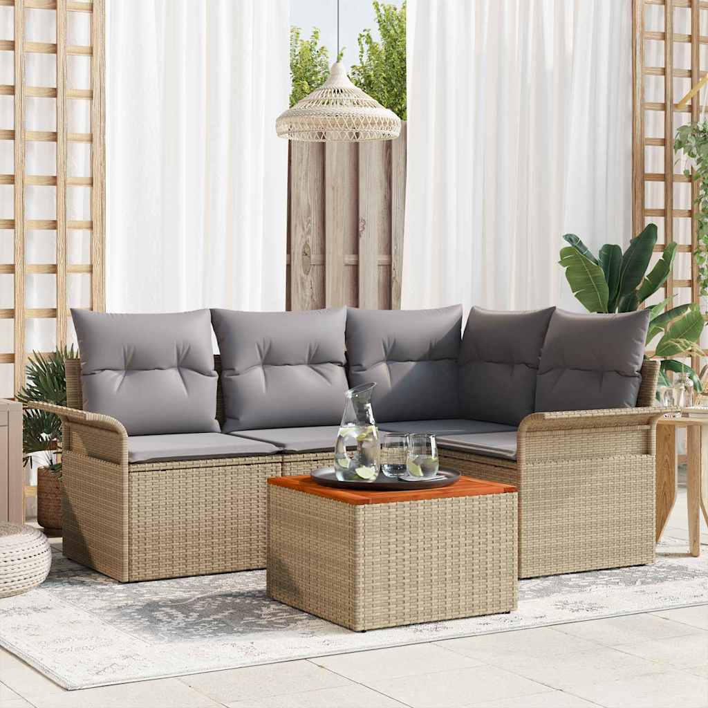 Gartensofa-set 5 stk. Beige Poly-Rattan