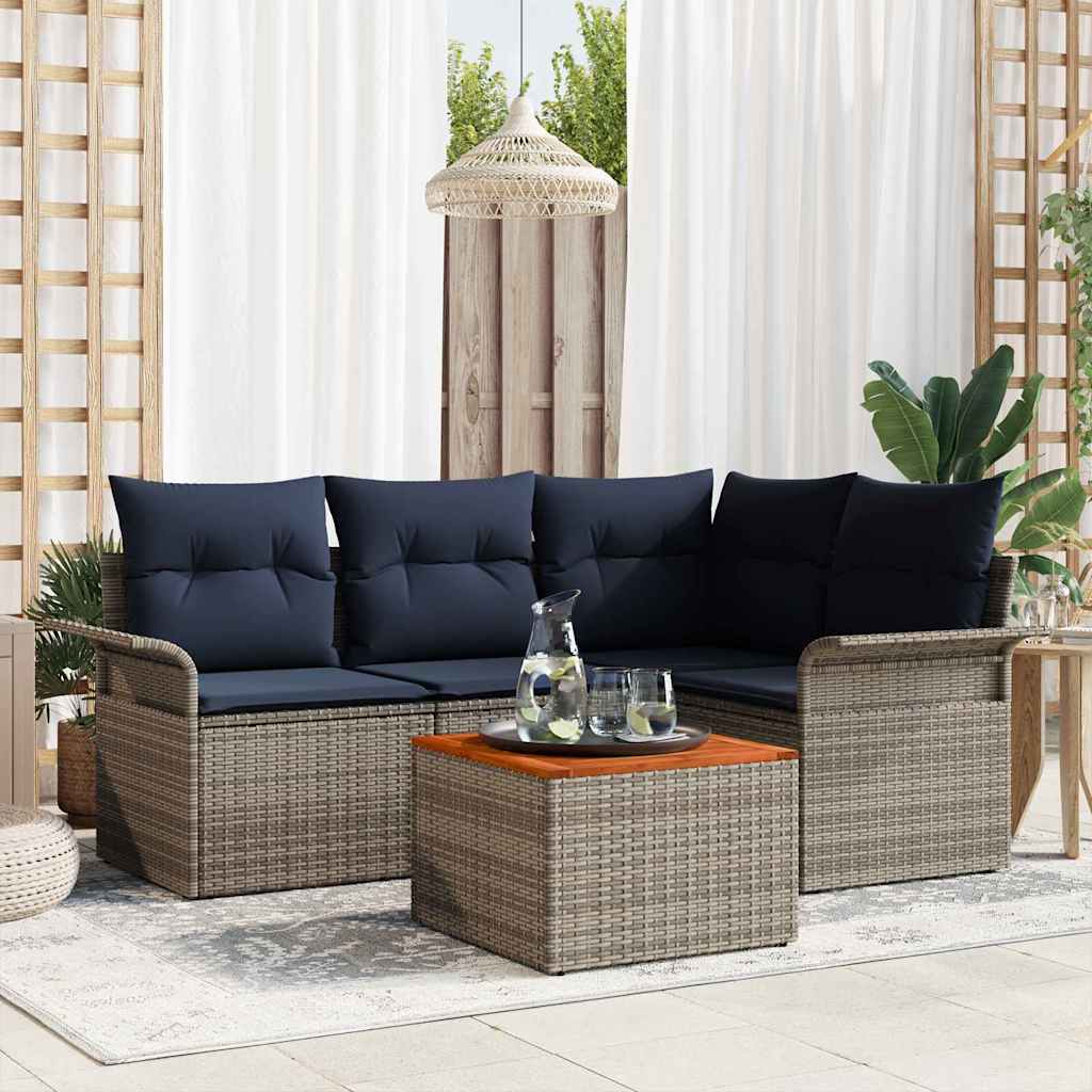 Gartensofa-set 5 stk. Grau Poly-Rattan