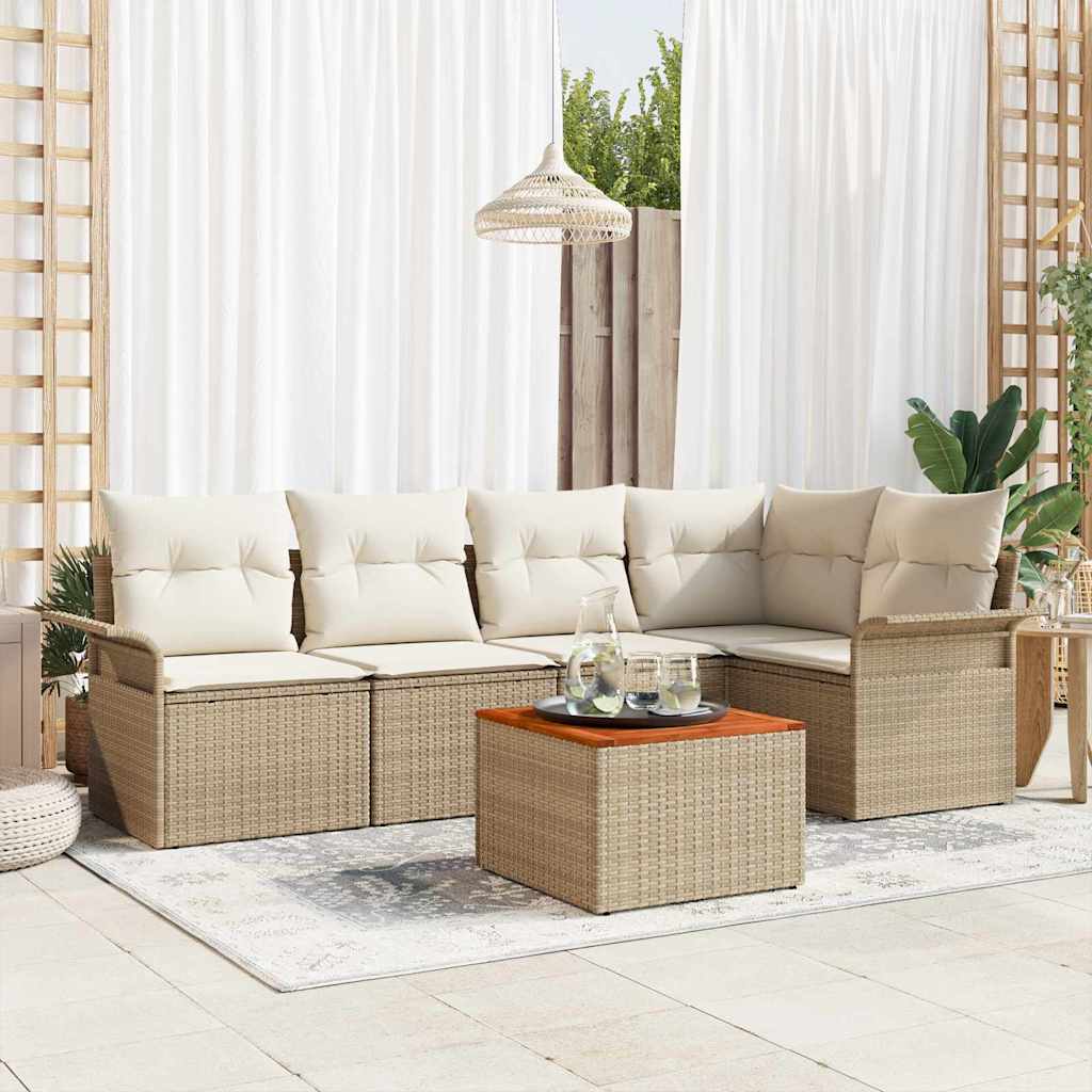 Gartensofa-set 6 stk. Beige Poly-Rattan