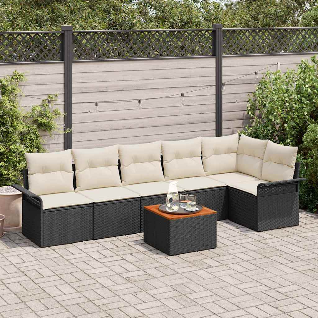 Gartensofa-set 7 stk. Schwarz Poly-Rattan